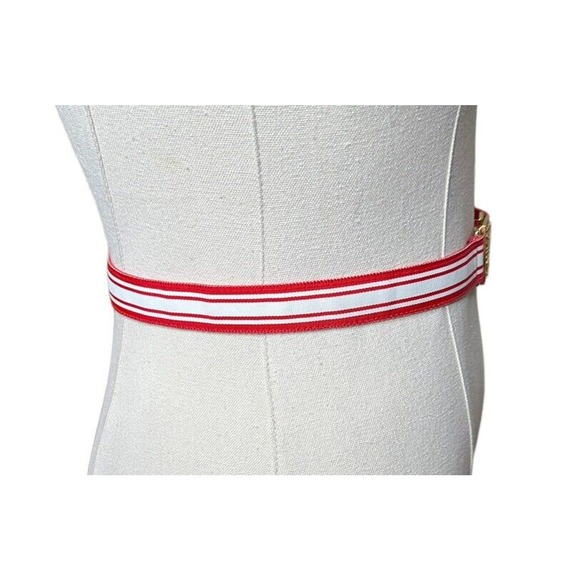 Vintage Anne Klein Studio NYC Gold Lion Buckle Womens Belt Red White 1976